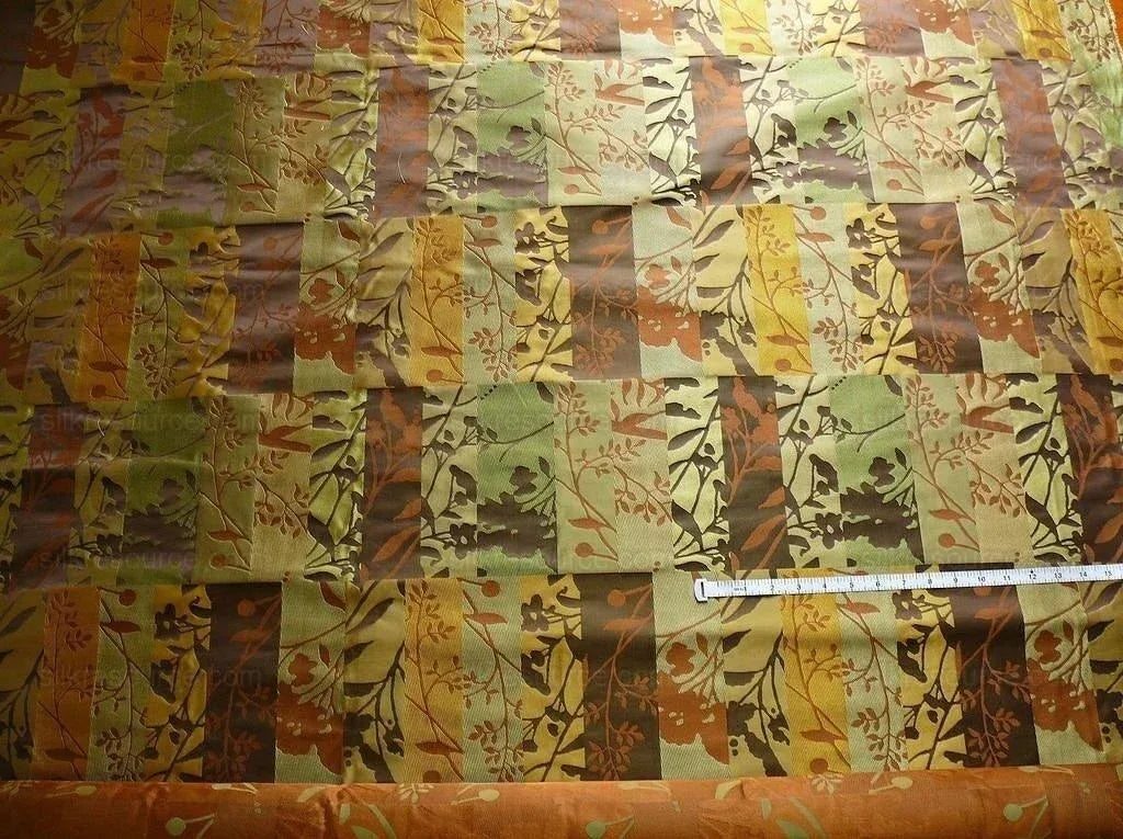 High End Art Nouveau  100% Silk Lampas Botanical Silhouette Rectangles "olive" Brown Green Gold