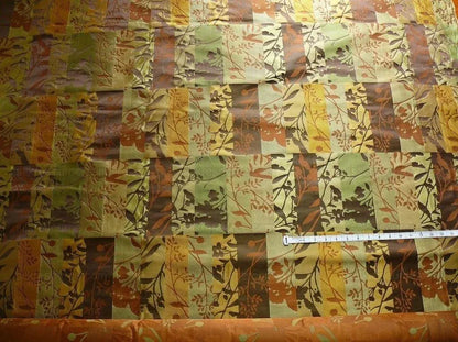 High End Art Nouveau  100% Silk Lampas Botanical Silhouette Rectangles "olive" Brown Green Gold