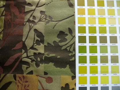 High End Art Nouveau  100% Silk Lampas Botanical Silhouette Rectangles "olive" Brown Green Gold