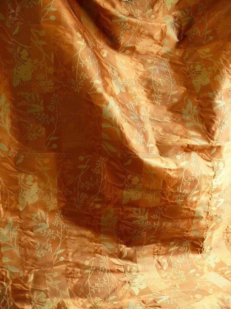 High End Art Nouveau  100% Silk Lampas Botanical Silhouette Rectangles "olive" Brown Green Gold