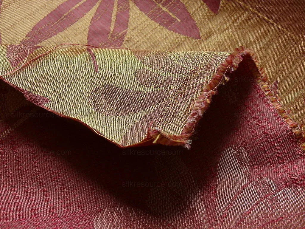 By yard 100% Silk Lampas Bali Breeze "garnet" Red Tropical Reversible