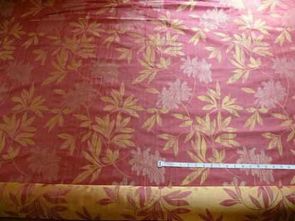 By yard 100% Silk Lampas Bali Breeze "garnet" Red Tropical Reversible
