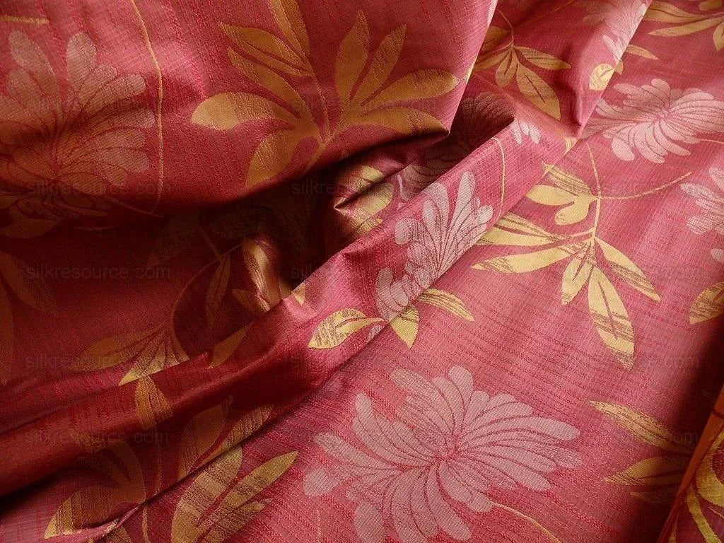 By yard 100% Silk Lampas Bali Breeze "garnet" Red Tropical Reversible