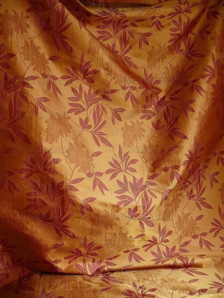 By yard 100% Silk Lampas Bali Breeze "garnet" Red Tropical Reversible