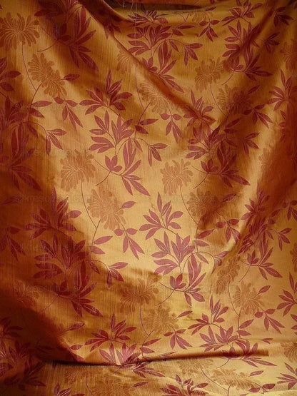 By yard 100% Silk Lampas Bali Breeze "garnet" Red Tropical Reversible