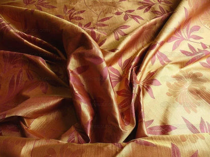 By yard 100% Silk Lampas Bali Breeze "garnet" Red Tropical Reversible