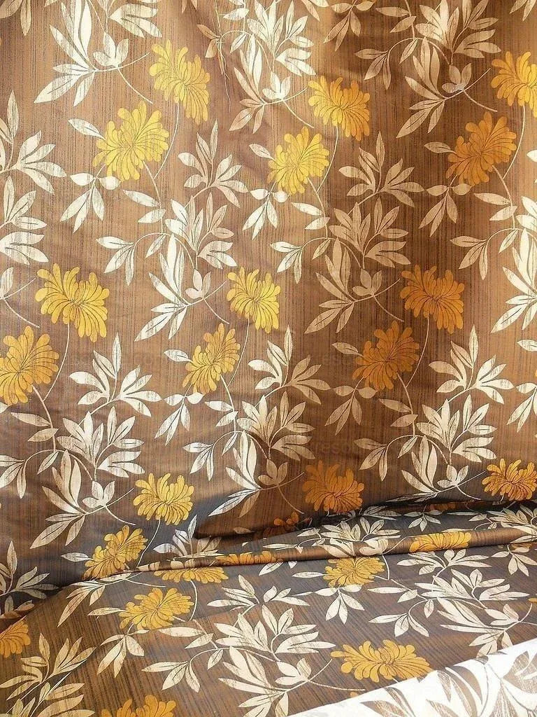 By yard 100% Silk Lampas Bali Breeze "sumatra" Brown Tropical Reversible