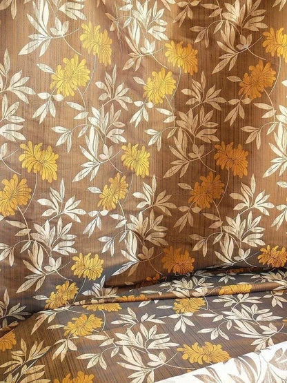 By yard 100% Silk Lampas Bali Breeze "sumatra" Brown Tropical Reversible