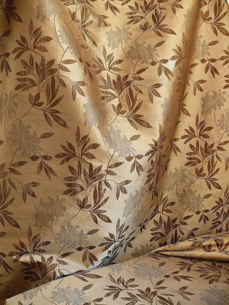 By yard 100% Silk Lampas Bali Breeze "sumatra" Brown Tropical Reversible