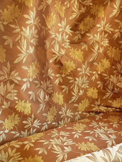 By yard 100% Silk Lampas Bali Breeze "copper" Brown Tropical Reversible