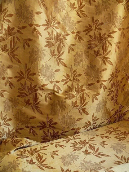 By yard 100% Silk Lampas Bali Breeze "copper" Brown Tropical Reversible