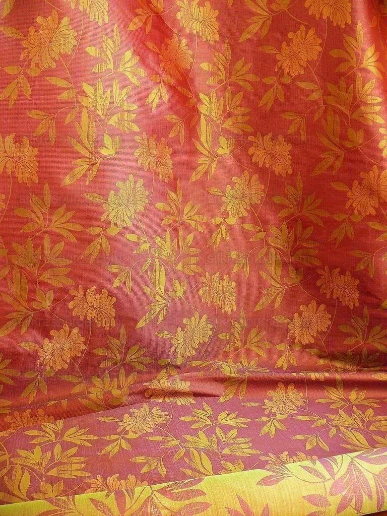 By yard 100% Silk Lampas Bali Breeze "mulberry" Magenta Tropical Reversible
