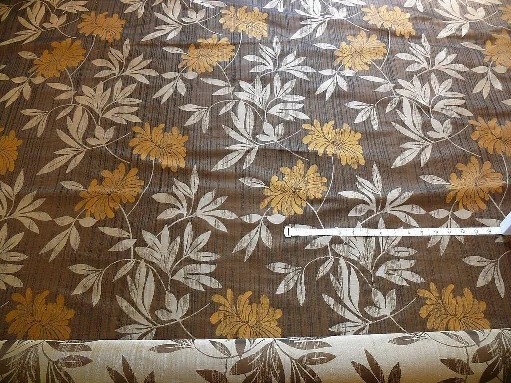 By yard 100% Silk Lampas Bali Breeze "sumatra" Brown Tropical Reversible