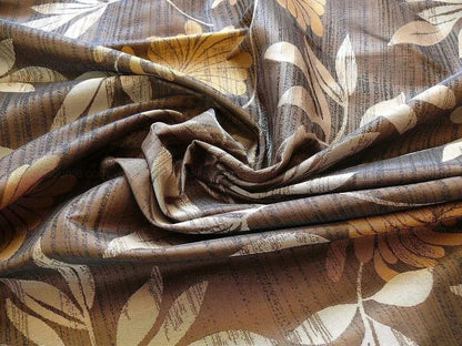 By yard 100% Silk Lampas Bali Breeze "sumatra" Brown Tropical Reversible