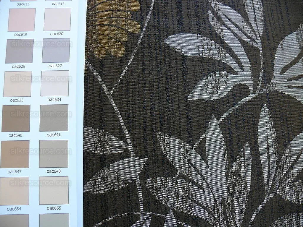 By yard 100% Silk Lampas Bali Breeze "sumatra" Brown Tropical Reversible