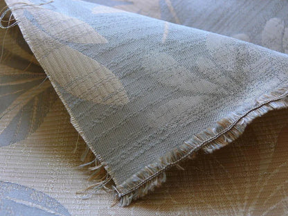 By yard 100% Silk Lampas Bali Breeze "linen" Blue Silver Beige Khaki Tropical Reversible