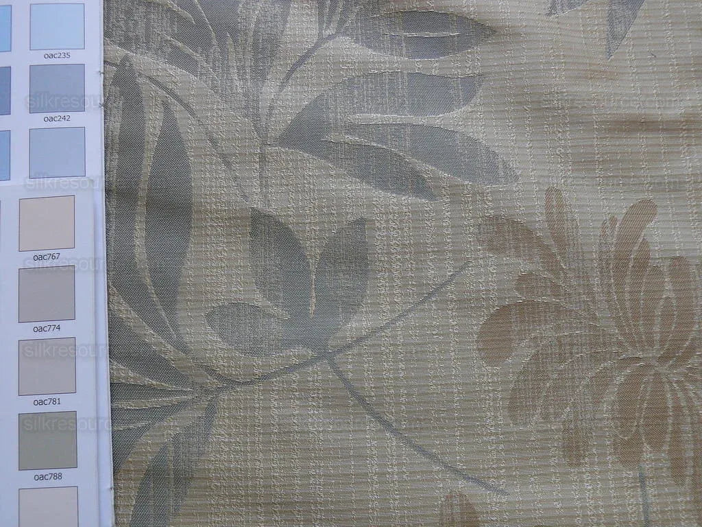 By yard 100% Silk Lampas Bali Breeze "linen" Blue Silver Beige Khaki Tropical Reversible