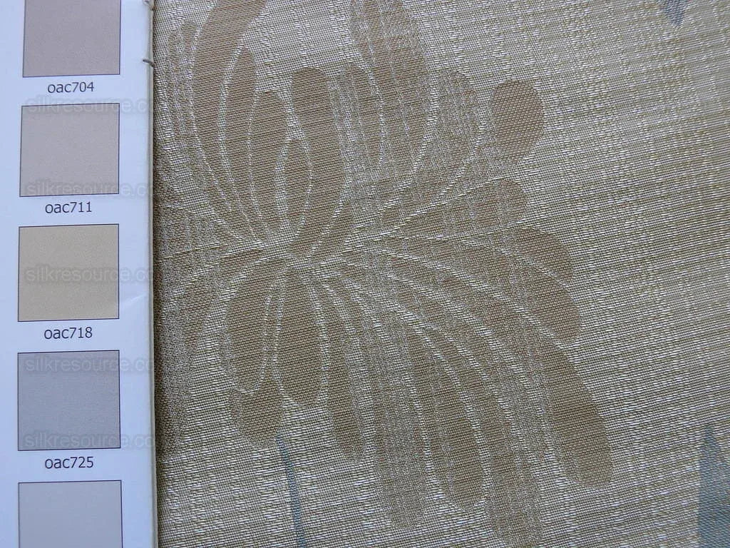 By yard 100% Silk Lampas Bali Breeze "linen" Blue Silver Beige Khaki Tropical Reversible