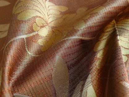By yard 100% Silk Lampas Bali Breeze "copper" Brown Tropical Reversible