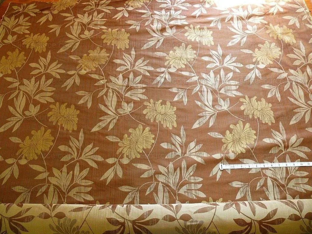 By yard 100% Silk Lampas Bali Breeze "copper" Brown Tropical Reversible