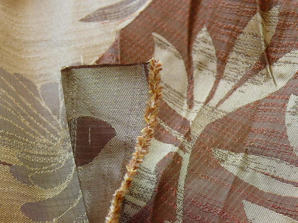 By yard 100% Silk Lampas Bali Breeze "copper" Brown Tropical Reversible