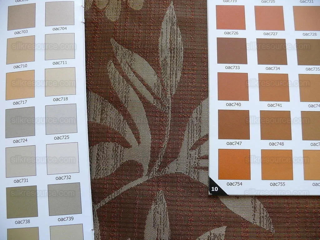 By yard 100% Silk Lampas Bali Breeze "copper" Brown Tropical Reversible