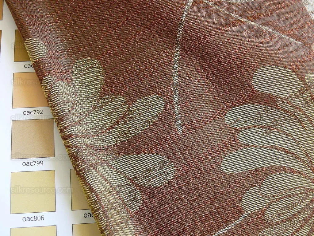 By yard 100% Silk Lampas Bali Breeze "copper" Brown Tropical Reversible