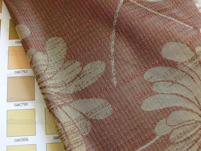 By yard 100% Silk Lampas Bali Breeze "copper" Brown Tropical Reversible