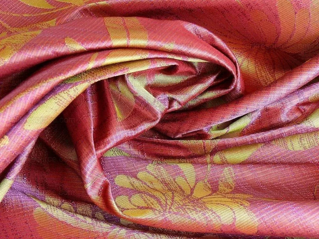By yard 100% Silk Lampas Bali Breeze "mulberry" Magenta Tropical Reversible