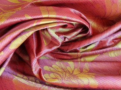 By yard 100% Silk Lampas Bali Breeze "mulberry" Magenta Tropical Reversible