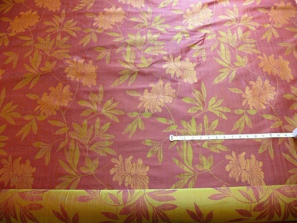 By yard 100% Silk Lampas Bali Breeze "mulberry" Magenta Tropical Reversible