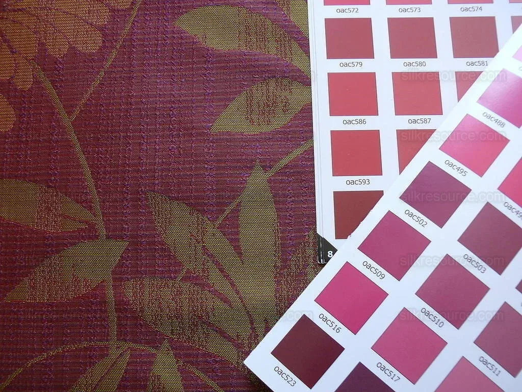 By yard 100% Silk Lampas Bali Breeze "mulberry" Magenta Tropical Reversible