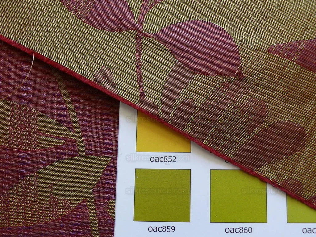 By yard 100% Silk Lampas Bali Breeze "mulberry" Magenta Tropical Reversible