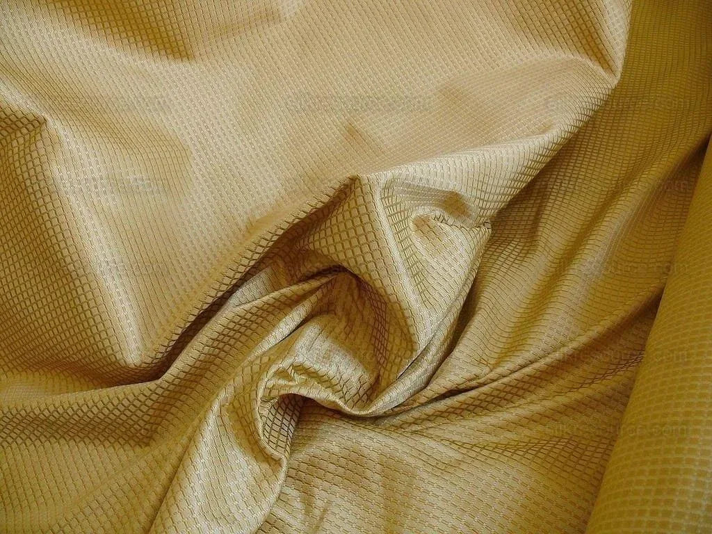 100% Silk Jacquard Dashed Square Texture "sesame" Gold Plaid