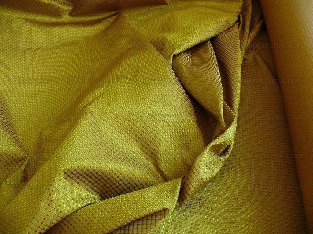 by yard 100% Silk Jacquard Dashed Square Texture "peridot" Green Plaid