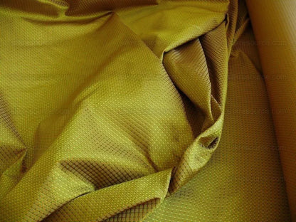 by yard 100% Silk Jacquard Dashed Square Texture "peridot" Green Plaid
