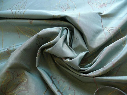 100% Silk Lampas Tulip "blue" Mod Picasso Modern Abstract Flora Thick MSRP USD 300+/Y