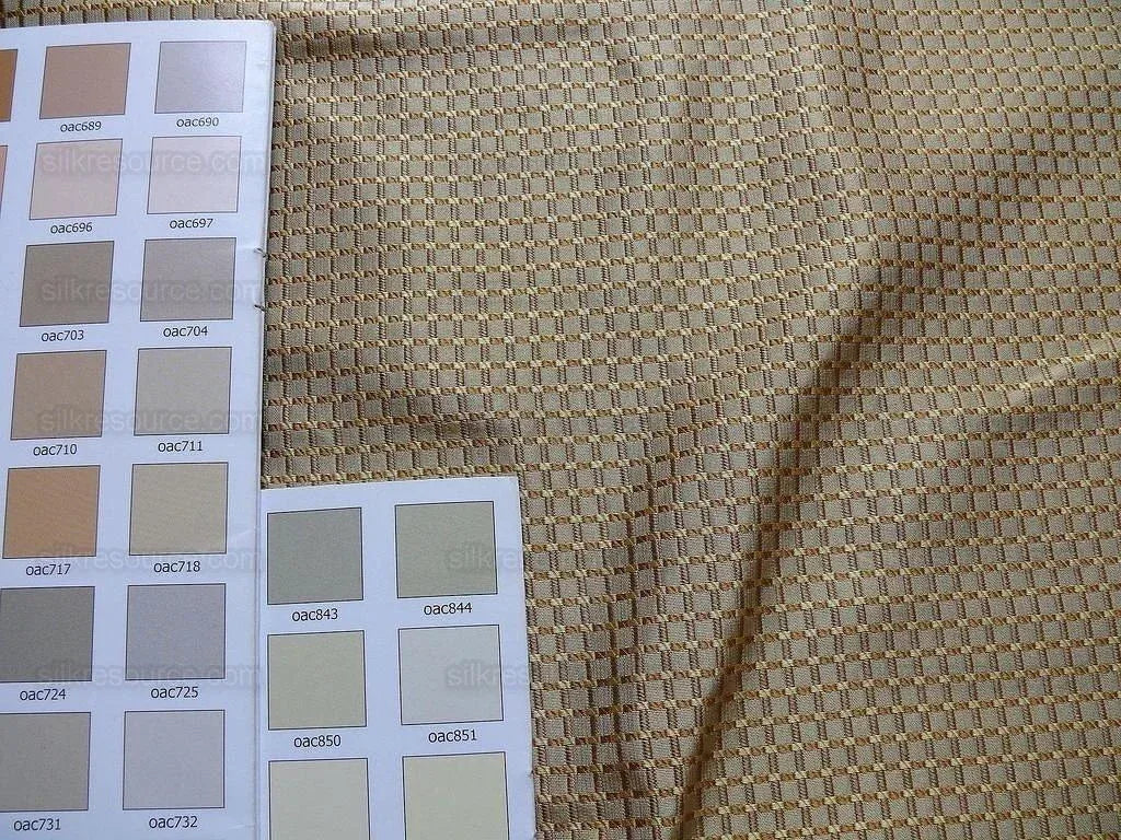 100% Silk Jacquard Dashed Square Texture "goldspun" Gold Plaid