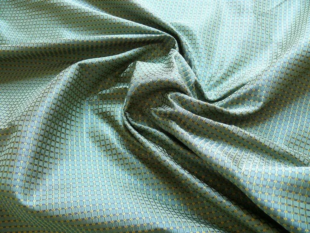 100% Silk Jacquard Dashed Square Texture "mystic" Blue Plaid