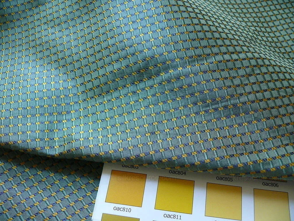 100% Silk Jacquard Dashed Square Texture "mystic" Blue Plaid