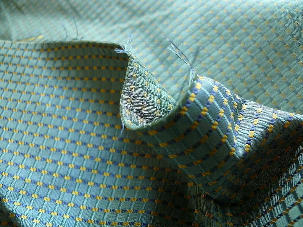 100% Silk Jacquard Dashed Square Texture "mystic" Blue Plaid