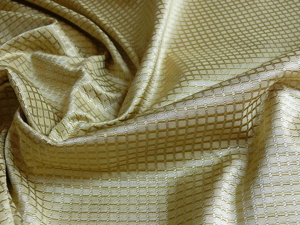 100% Silk Jacquard Dashed Square Texture "sesame" Gold Plaid