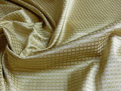 100% Silk Jacquard Dashed Square Texture "sesame" Gold Plaid