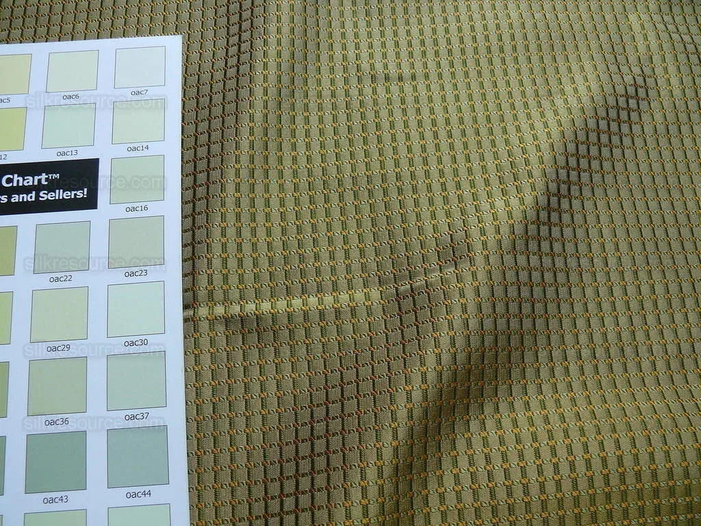 100% Silk Jacquard Dashed Square Texture "parsley" Green Plaid