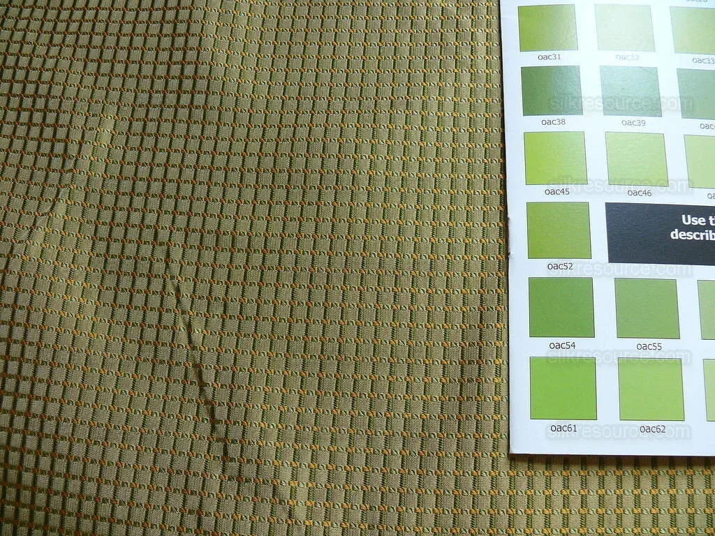 100% Silk Jacquard Dashed Square Texture "parsley" Green Plaid