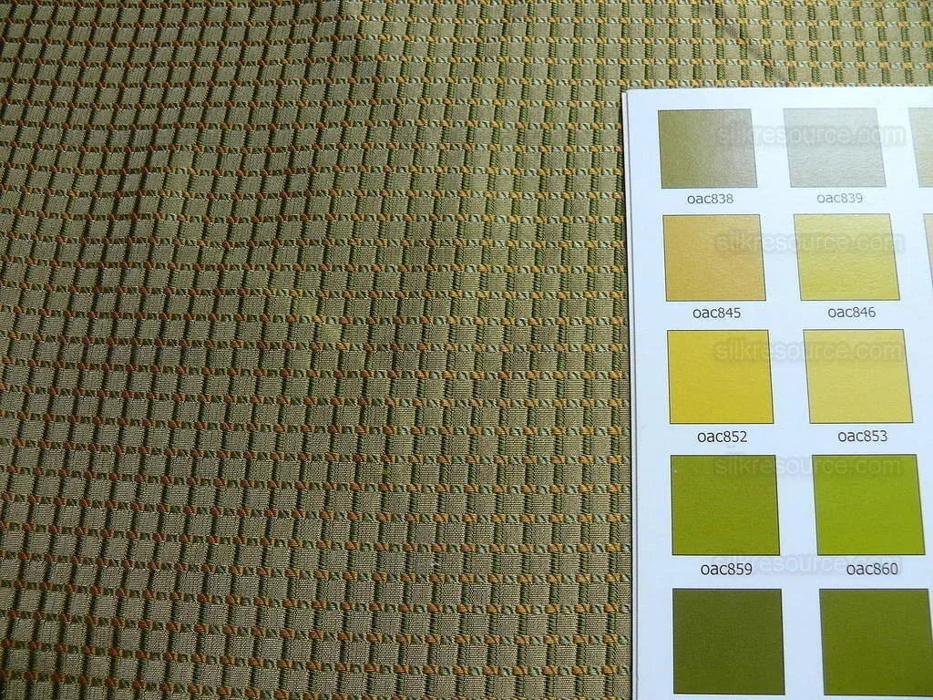 100% Silk Jacquard Dashed Square Texture "parsley" Green Plaid