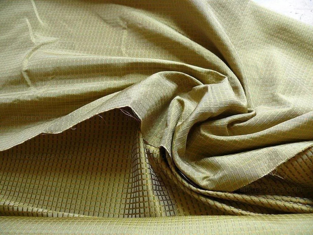 100% Silk Jacquard Dashed Square Texture "parsley" Green Plaid