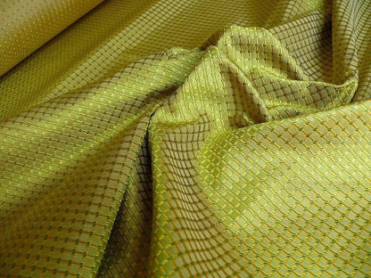by yard 100% Silk Jacquard Dashed Square Texture "peridot" Green Plaid
