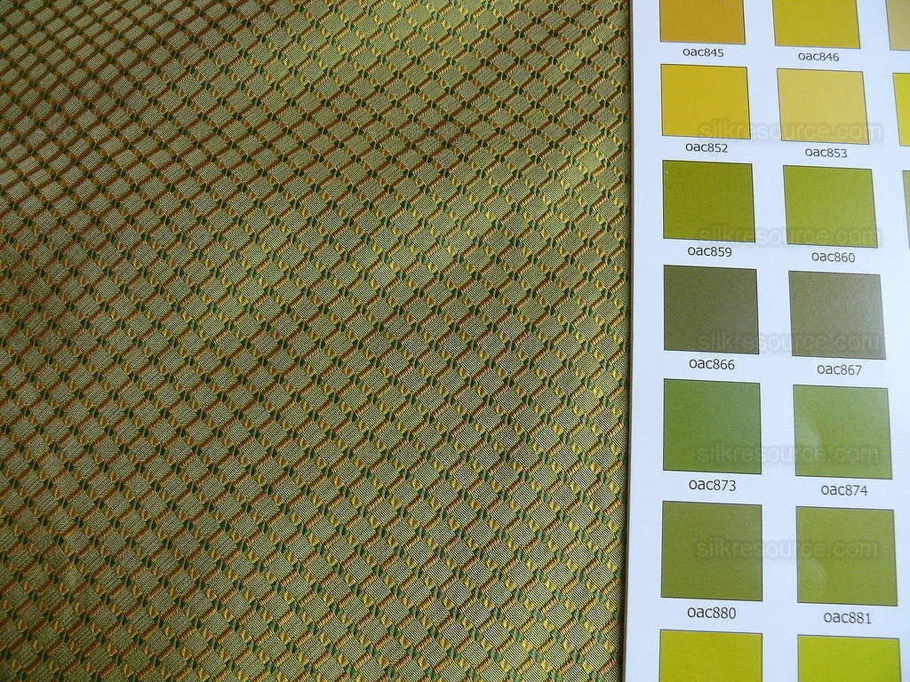 by yard 100% Silk Jacquard Dashed Square Texture "peridot" Green Plaid