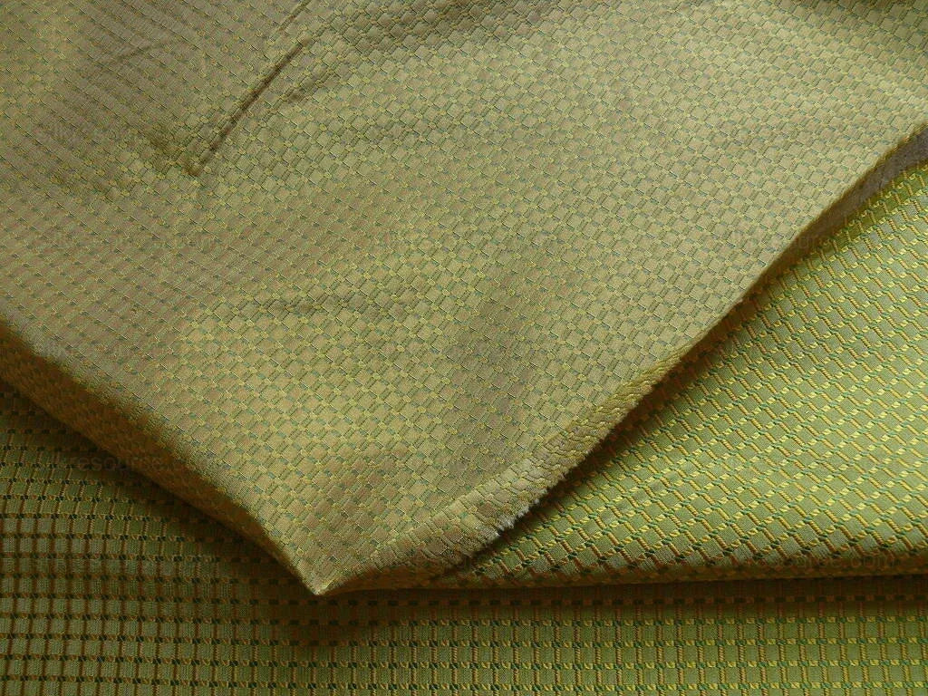 by yard 100% Silk Jacquard Dashed Square Texture "peridot" Green Plaid